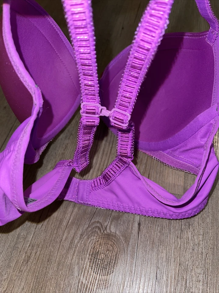 Freya Structured Underwire Bra Size 34D Gorgeous Purple With Orange Lace - Image 4 of 4