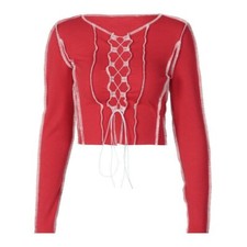 Women Lace Up Crop Tank Top Knit T-Shirt Punk Slim Hollow Out Bust Clubwear