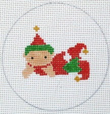 Elf Dreaming Christmas Ornament Hand Painted Needlepoint Canvas