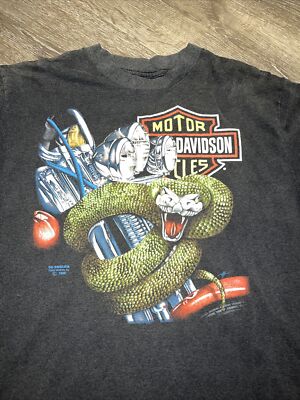 【超レア】80s ハーレーダビッドソン 3D EMBLEM snake Tシャツ Vintage 1990 Harley Davidson Snake Motorcycle 3D Emblem T