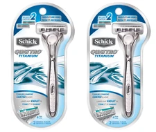 Schick Quattro Titanium Razor Handle + 2 Cartridges (2 Pack)