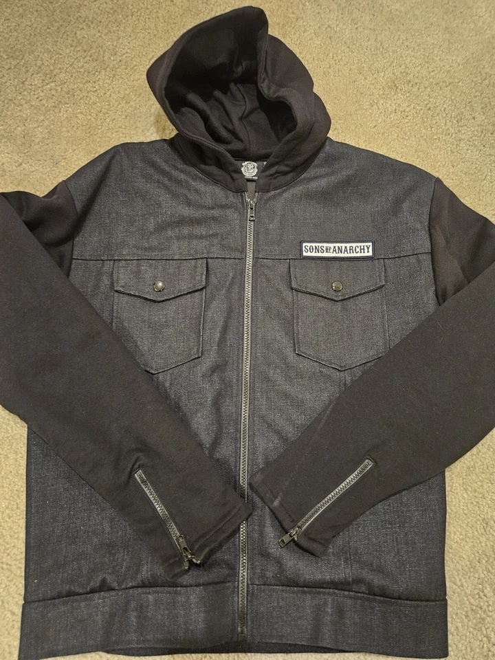 Sons Of Anarchy SOA Denim Jacket Men Size S Blue Biker Hoodie Road Gear - Image 3 of 4
