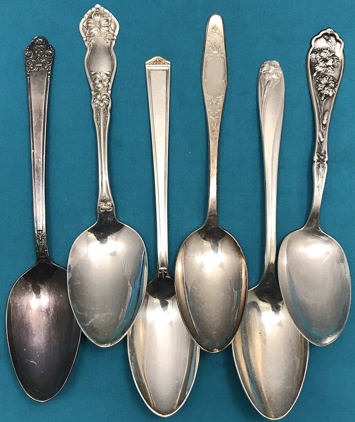 6 Pc Silverplated SERVING SPOONS Antique to Vintage Pattern Mix