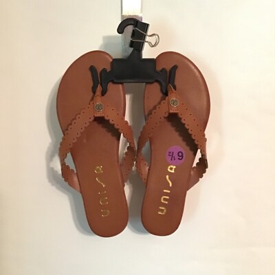 Unisa BRADLEY Brown Faux Leather Thong Flat Sandals Womens