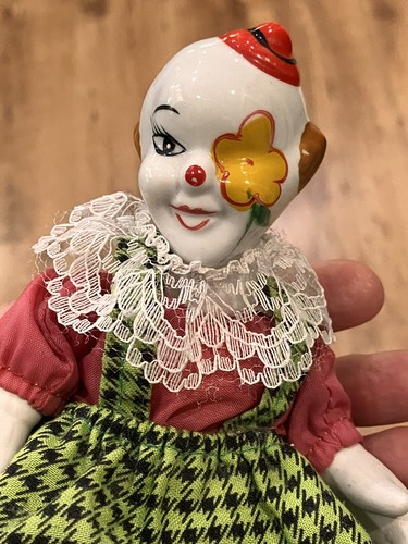 Vintage Clown Doll Ceramic Porcelain Head Hands Feet Flower Eye 13.5cm H Painted - Picture 10 of 12