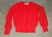 Vintage Childs Youth Barrel Red V Neck Sweater Pullover Long Sleeve Cute USA