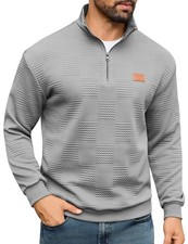 Men's Quarter Zip Pullover Sweatshirt Mock Neck Long Sleeve Sweater Slim Fit ...