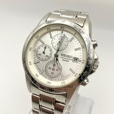 SEIKO Chronograph Quartz Men's Watch Silver 7T92-0DW0 Tested Working
