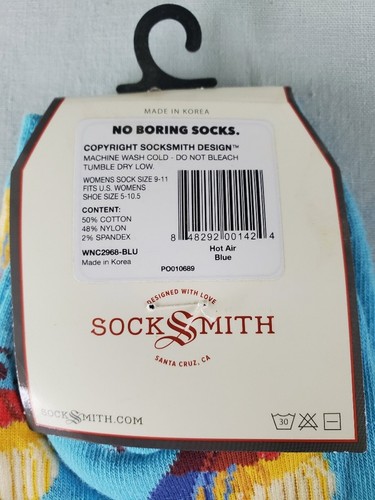 Socksmith Women's Crew Socks Size 9-11 Blue with Hot Air Balloons New with Tags - Picture 4 of 7