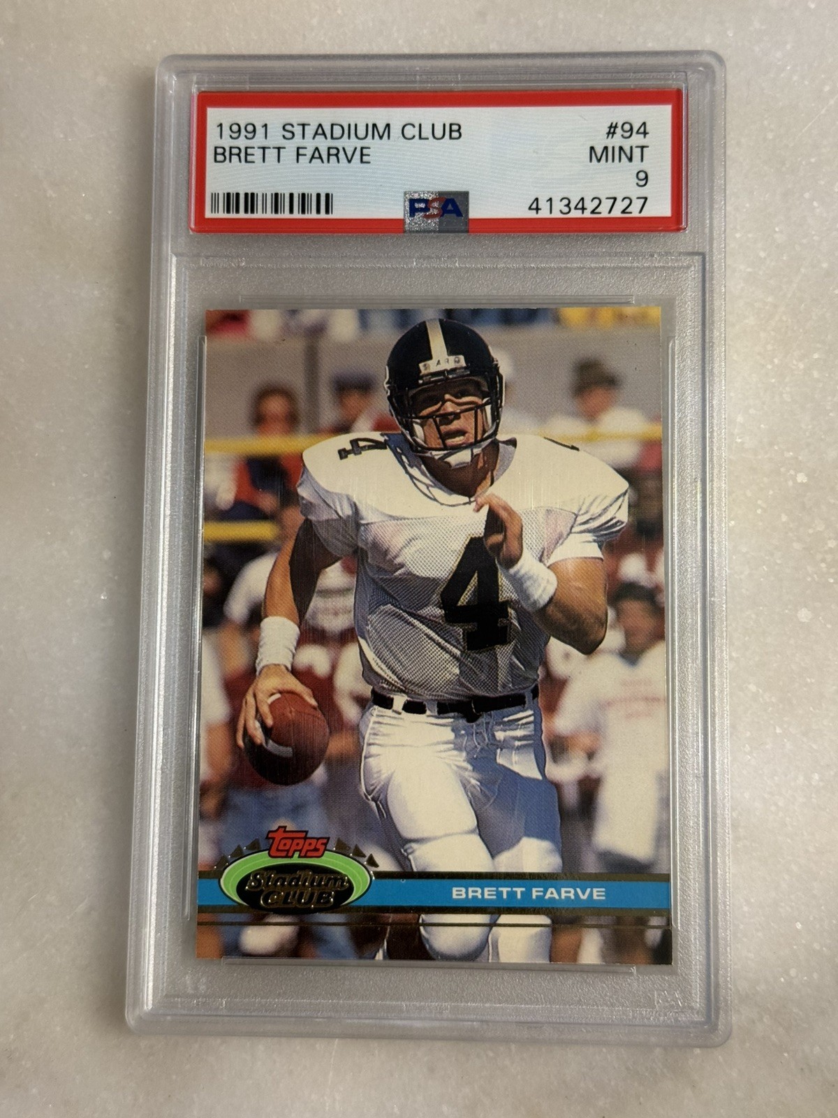 1991 STADIUM CLUB #94 BRETT FARVE FAVRE RC FALCONS HOF PSA 9