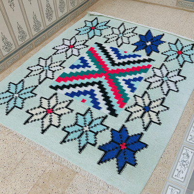 Blue Moroccan Handmade Rug Vintage Cotton Boho Carpet Home Decor