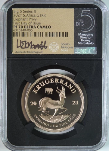 2021 South Africa Big 5 Series II Elephant Privy Krugerrand 1oz Gold NGC PF70