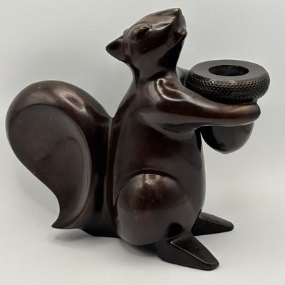 Vintage Restoration Hardware Bronze Squirrel & Acorn Candle Holder
