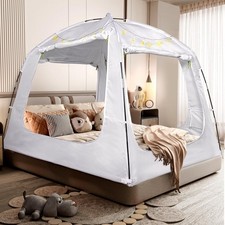 RIYDH Bed Canopy Twin Size White 4 Doors 80 Blackout Portable Sleeping Tent