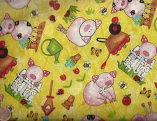 Barnyard Bunch farm animals pigs apples flowers bees farmyard Blank fabric BTY