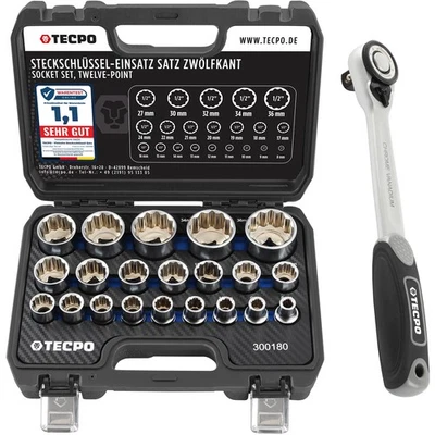 TECPO STECKSCHLÜSSEL-SATZ 1/2 ZOLL 8-36 mm 21-tlg. + UMSCHALTKNARRE 1/2" ZOLL - Bild 1 von 4