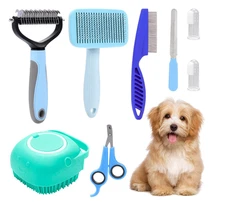 8PC Pet Grooming Set Dog Hair Removal Comb Flea Brush Nail Clipper Toothbrush