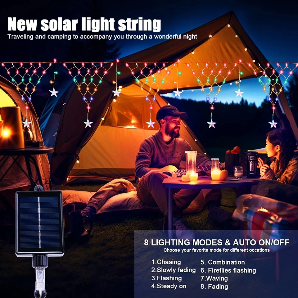 Luz solar de cortina de hielo pentagrama de Navidad para fiesta de Halloween luz de vacaciones Foto 3 de 4