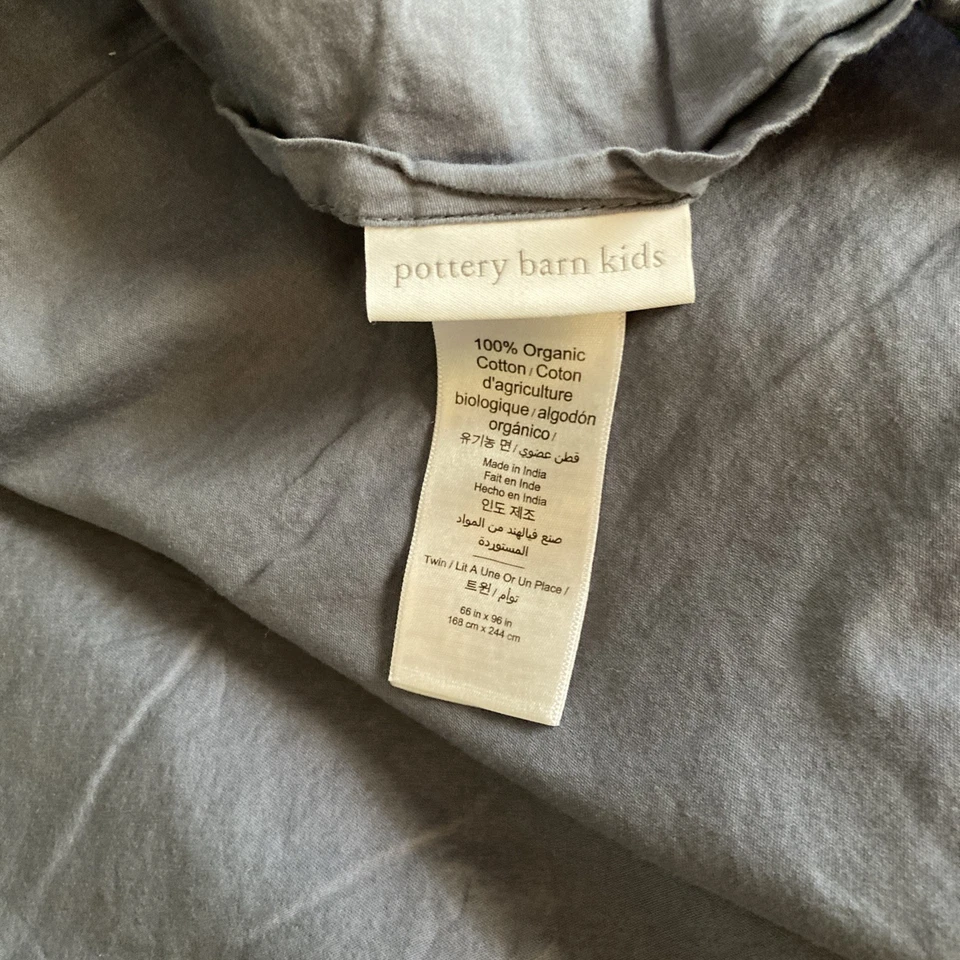 Cama náutica Pottery Barn Kids dupla folha plana cor cinza azulada algodão orgânico - Imagem 3 de 4