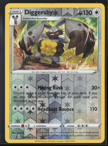 Diggersby 147/192 Rare Rebel Clash Pokemon Reverse Holo Near Mint