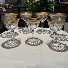Set of 7 Tiffin Franciscan Minton Etched Crystal Champagne Coupe Cordial Glass