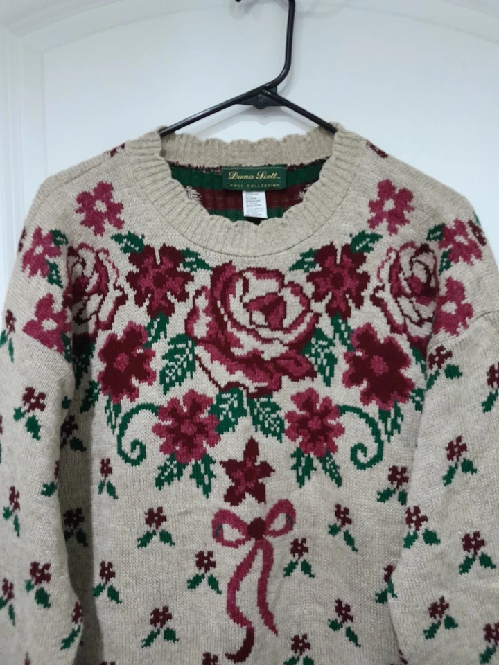 Suéter Vintage Dana Scott Mujer Floral Años 90 Cottage Otoño Talla Mediana Foto 2 de 4