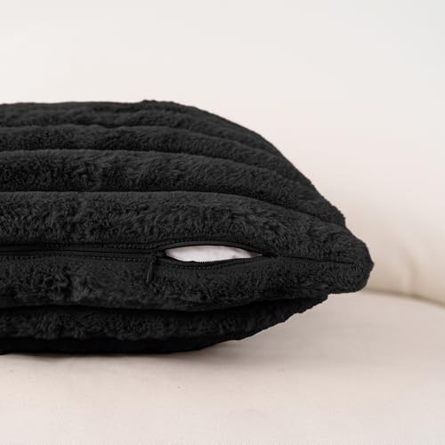 Faux Fur Plush Throw Pillow Covers 18x18 Inch Set 18" x 18" (Pack of 2) Black - Picture 5 of 8