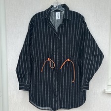 Collusion Shirt Dress Tunic sz 10 black orange spell Out Cinch Waist Oversize