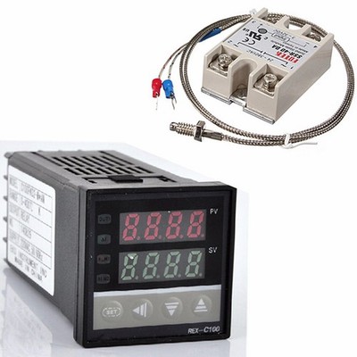 Digitaler LCD-PID-Temperaturregler REX-C100 Set + K-Thermoelement + Max. 40 P1G1