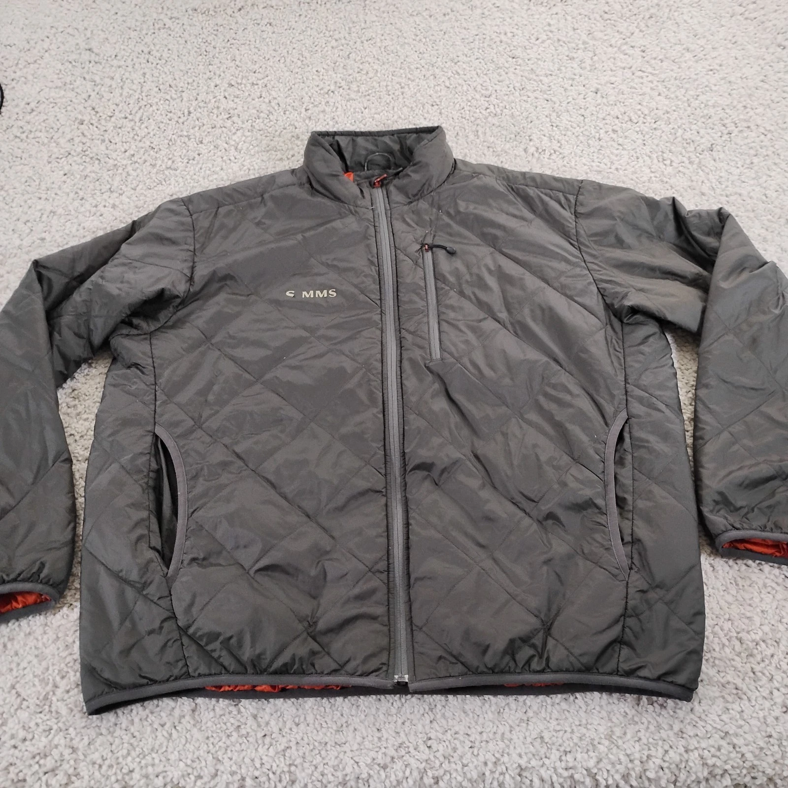 Simms Jacket Mens XL Gray Primaloft Puffer Coat Zip Hiking Outdoor Fishing