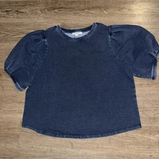 Chicos Denim Look Top Puff Sleeves Cropped Casual Chicos 4 (XXL) Stretch