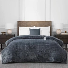 Brookstone Twin Heated Micro Herringbone Blanket Gray