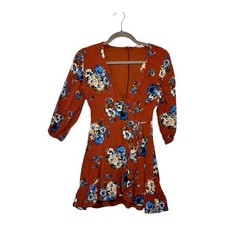 Altar’d State Brown Floral Faux Wrap Mini Dress Boho Romantic Extra Small