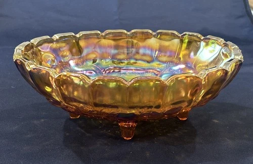 Vintage Indiana Carnival Glass 12" Oval Fruit Bowl Marigold Harvest Grapes