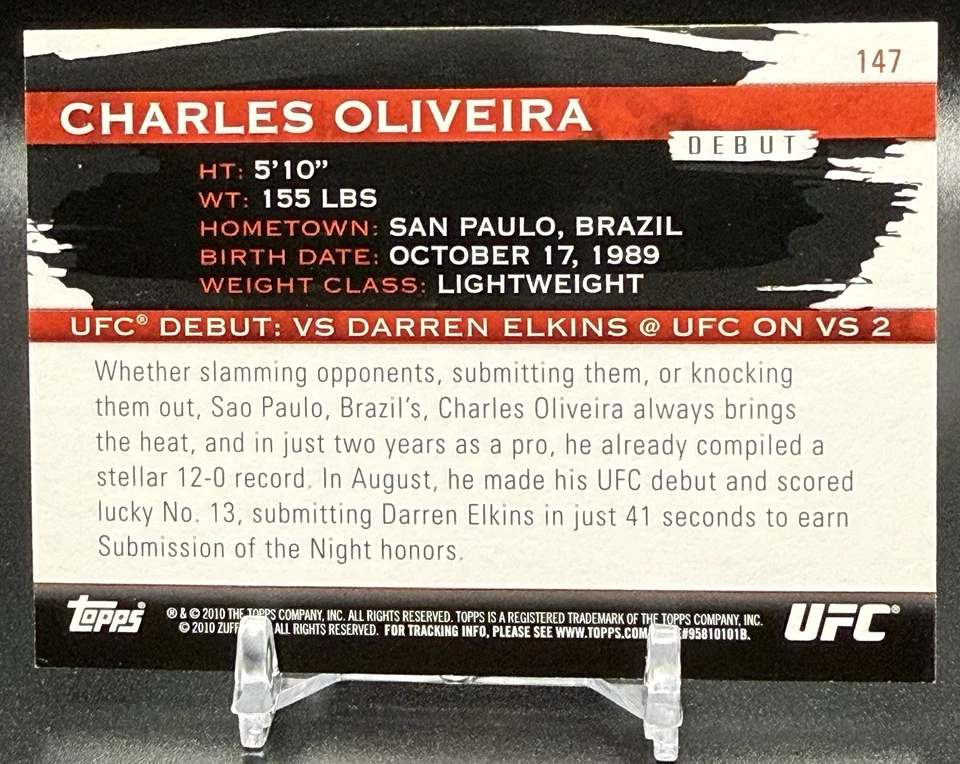 2010 Topps Knockout UFC #147 Charles Oliveira Debut Rookie Silver /188 - Image 2 of 2