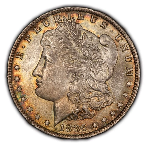 1885-O $1 Morgan Silver Dollar - Neon Rainbow Toning - BU - SKU-D4281