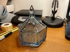 Indiana Tiara Covered Candy Dish Centennial Colonial Star Eagle Blue