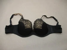 36DD Curvy Couture Womens Black Lined Underwire Back Closure Demi Bra 8S
