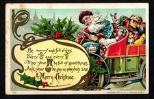 Antique Vintage Christmas Postcard Santa Blue Robe Car Toys Twinsburg 1908 392 Antique Vintage Christmas Postcard Santa Blue Robe Car Toys Twinsburg 1908 392
