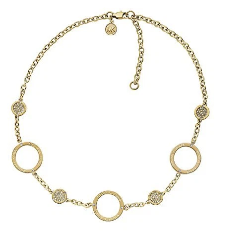 ANELLO MICHAEL KORS LOGO INCISO TONO ORO COLLANA DICHIARAZIONE ROTONDA PAVÈ MKJ3597