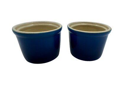 2 Berndes Germany Glazed Stoneware Baking Ramekins Blue Ombre Souffle Dishes