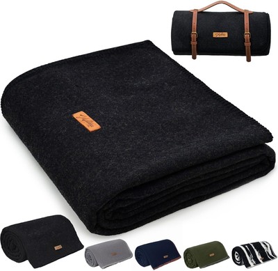 Durable Wool Blanket 62'' x 86'' - Perfect for Camping, Sporting Events & More