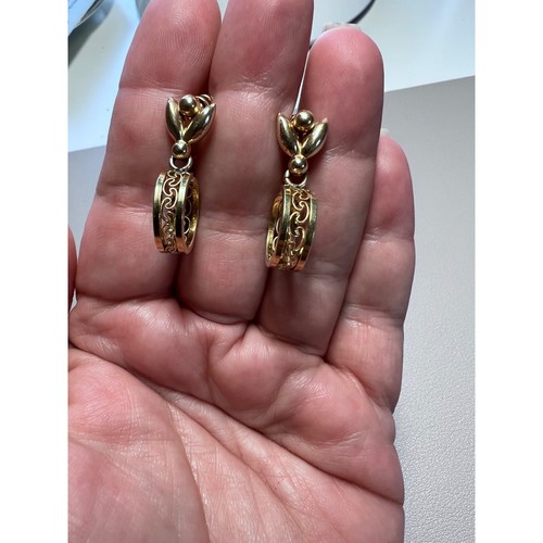 Vintage Krementz Dangle Drop Gold Hoop clip-on earrings - Picture 2 of 7