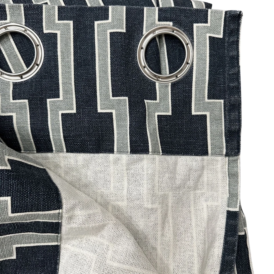 West Elm Wallpaper Print Window Curtain Panel Grommet Linen Cotton Blue 48"x108" - Image 2 of 4