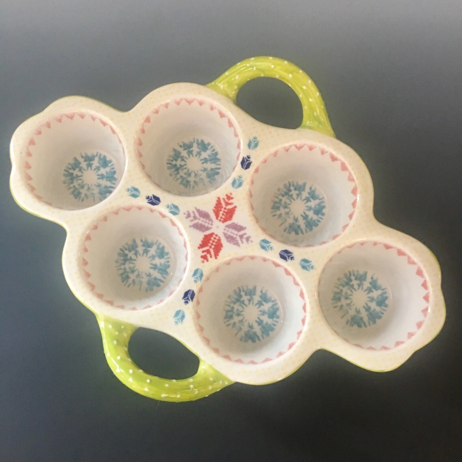Anthropologie Brightly Colored Muffin Pan Cupcake Dish Apple Green Red Blue