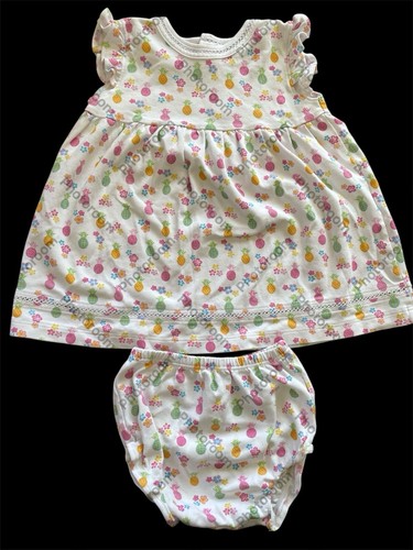 Kissy Kissy EUC White/Pink Pineapple Crochet Edge Dress & Diaper Cover-18-24Mos