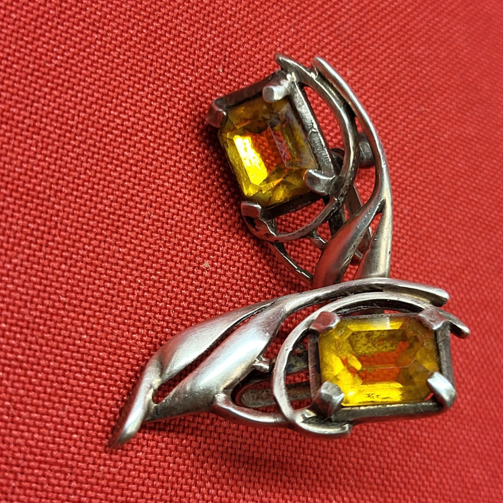 VTG Sterling Silver Rectangular Citrine Earrings - image 7