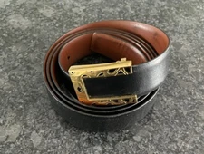 A. Testoni Leather Belt Reversible Buckle Black Brown Belt Italy Cut To Size