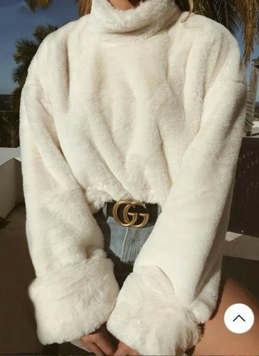 Warm White Plush Turtleneck Sweater 