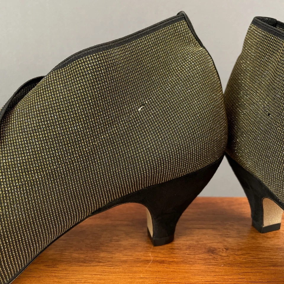 Sesto Meucci 9,5 М низкий котенок каблук заостренный носок черное золото эластичной насосы каблуки - Изображение 4 из 4